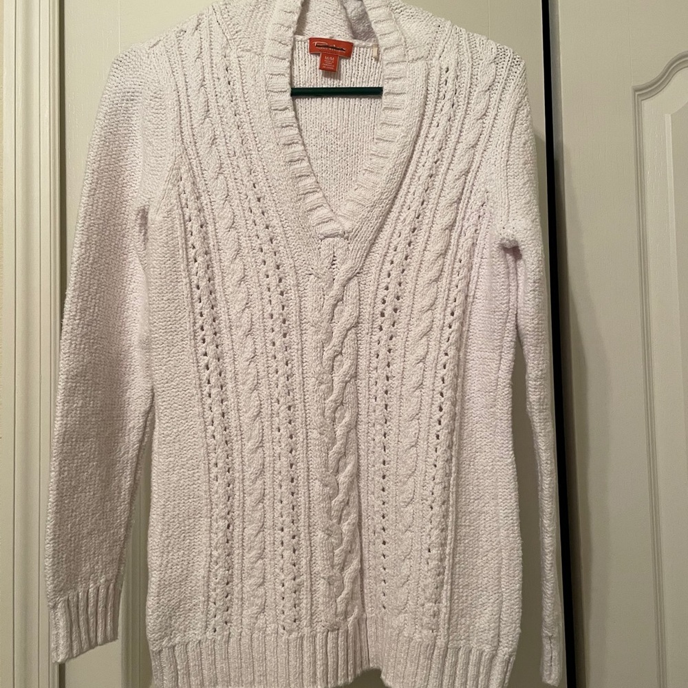 Tommy Bahama white cable knit sweater w/hood